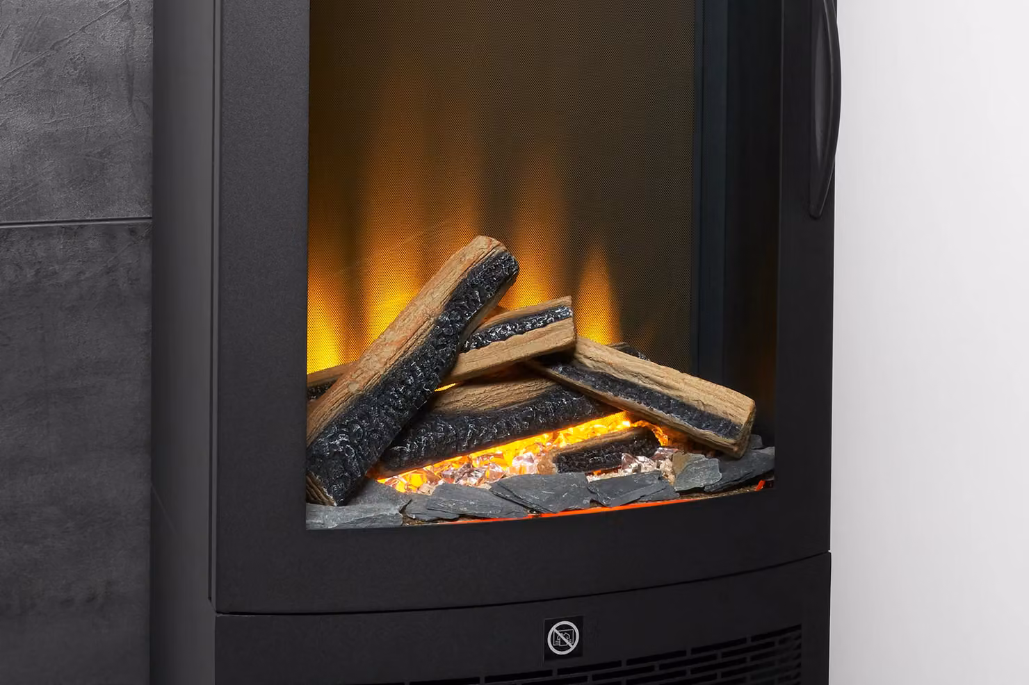 Acantha Tile and Hearth Set in Slate Effect with Horizon Stove and Angled Pipe in Black – 4