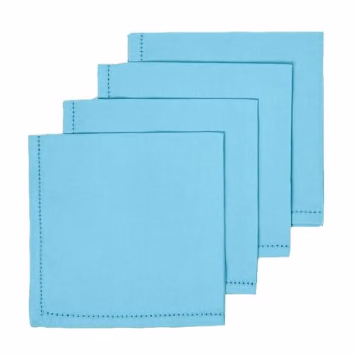 Homescapes Plain Blue Cotton Cloth Napkins, Set of 4, W/D/H: 45 x 45 x 45 cm