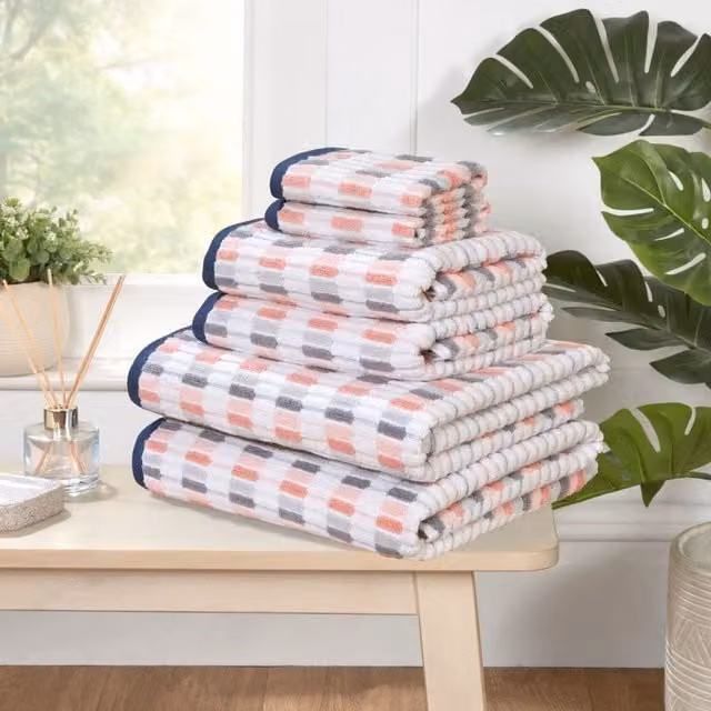 Rapport Home Santa Cruz 6 Piece Striped Cotton Towel Set in Pink and Multicolour