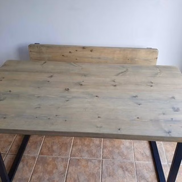 TRL Handmade Furniture Rustic Wood Dining Table with Bench and Backed Bench in Grey Wash and Rugger Brown, W: 220 cm, D: 90 cm