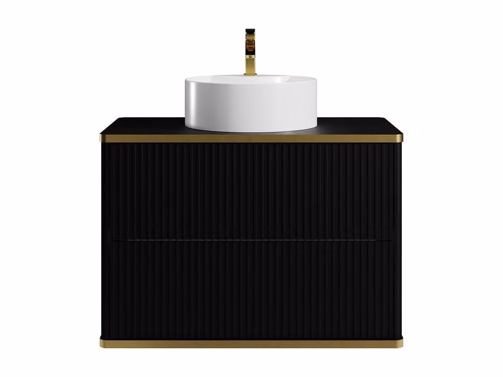 Vente-unique Suspended Black Bathroom Cabinet with Striped Gold Trim and Round Details, W/D/H: 80 x 47 x 54 cm – 2