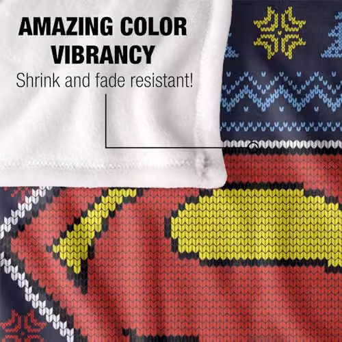 LOGOVISION Superman Ugly Christmas Sweater Logo Soft Fleece Throw Blanket, White, W: 152 cm, D: 127 cm – 3