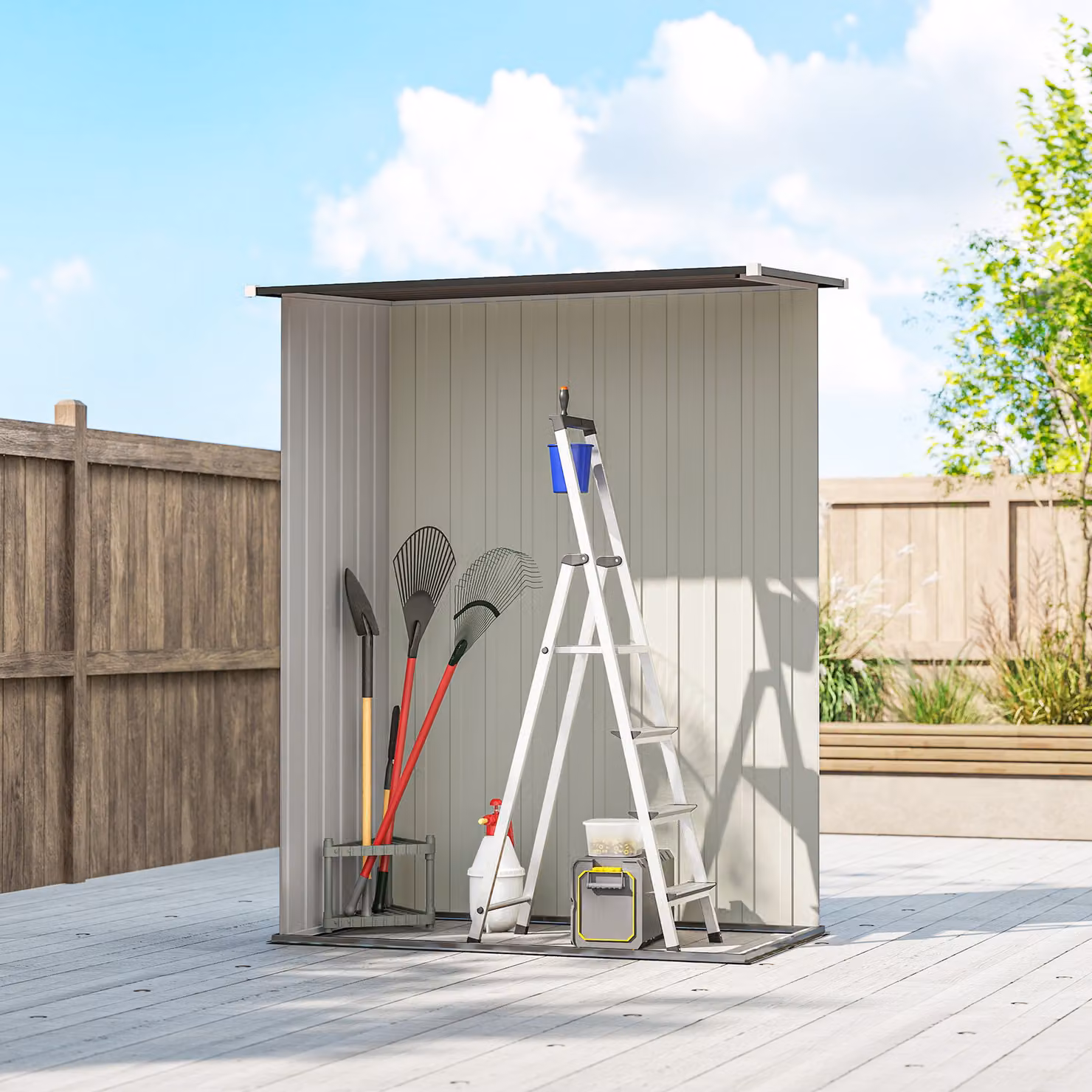 Outsunny Metal Garden Shed with Sloped Roof and Lockable Door, Light Grey – 6