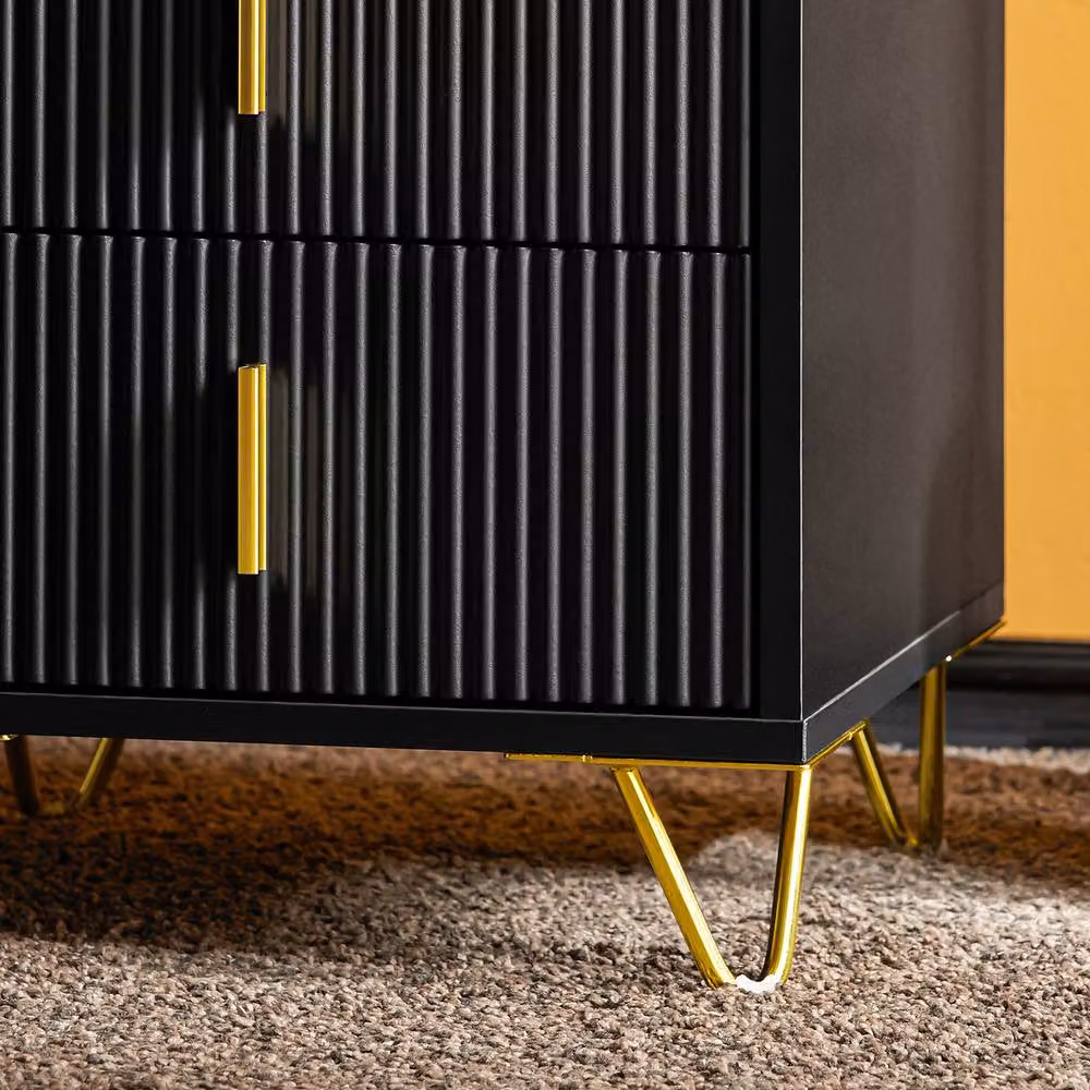 SoBuy 3 Drawer Bedside Table with Ribbed Front and Gold Handles in Black, Height: 63 cm – 5