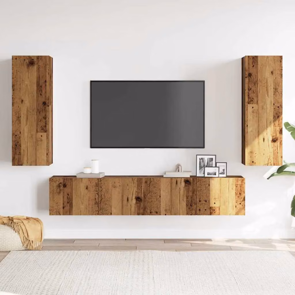 Berkfield Home Set of 4 Wall Mounted Modern TV Cabinets in Brown Old Wood Finish – 2