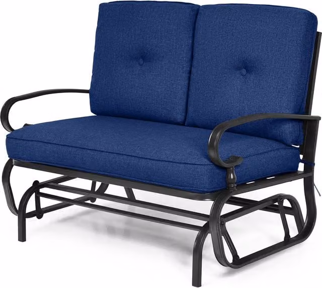 Gymax 2 Seater Outdoor Swing Glider Chair with Cushions in Navy Blue – 1