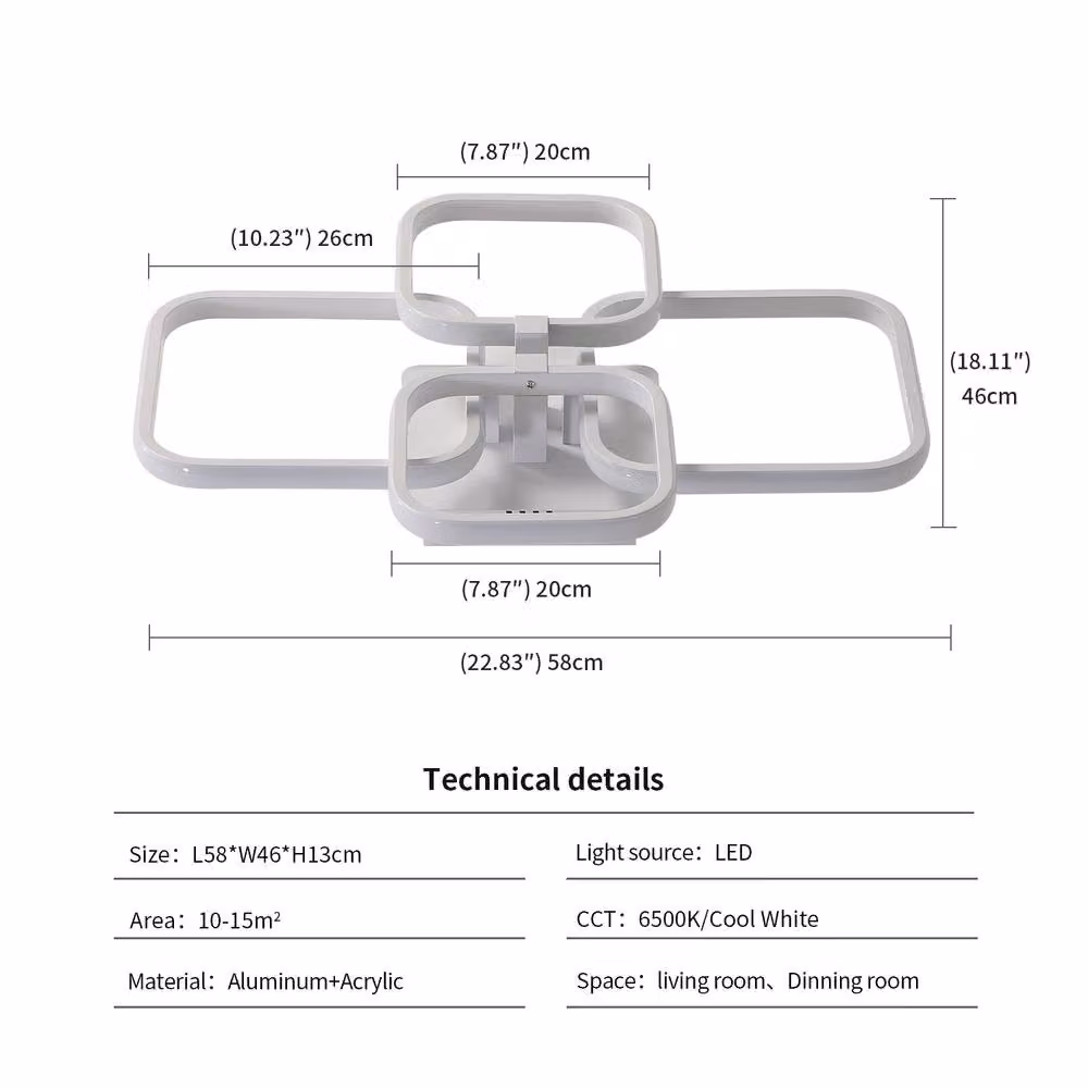 Pheashine White Square LED Ceiling Light, 60W, 6500K, 6750LM, W/D/H: 58.5 x 58.5 x 46.5 cm – 2