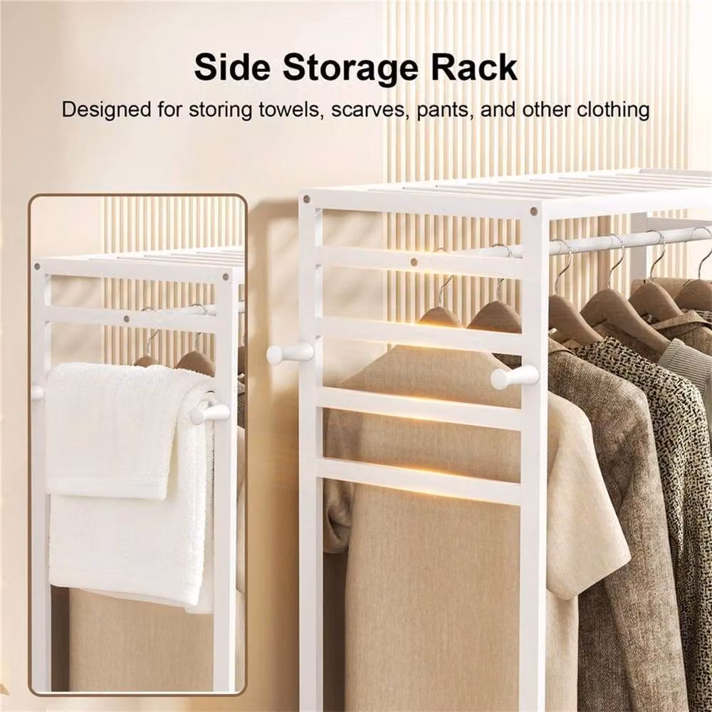 Kelvenix Minimalist Bamboo Rolling Clothes Stand and Hanging Garment Rail in White – 4
