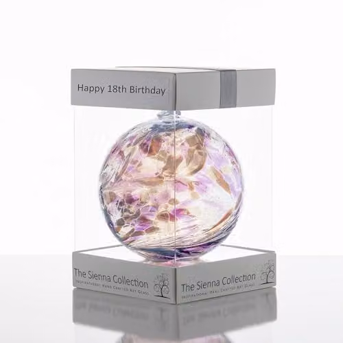 Sienna Glass Pink and Purple Handcrafted Glass Friendship Ball Birthday Keepsake, Diameter: 10 cm – 3