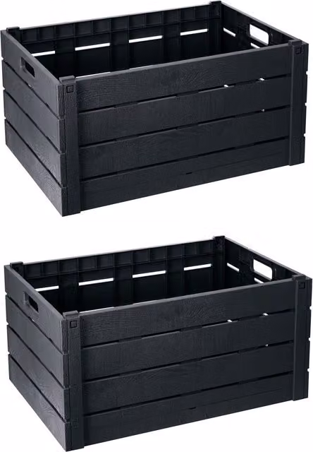 Strata Stackable and Foldable Plastic Crate with Handles in Grey and Black