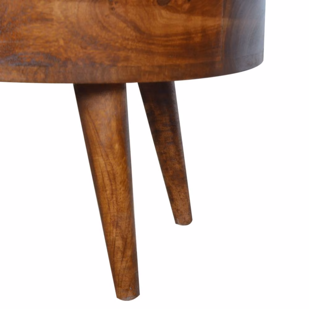 STILVORA Round Mango Wood Coffee Table in Brown with 2 Drawers – 3