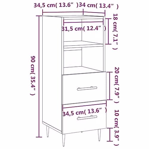 vidaXL Modern High Gloss White Sideboard in Engineered Wood W/D/H: 34.5 x 34.0 x 90.0 cm – 2