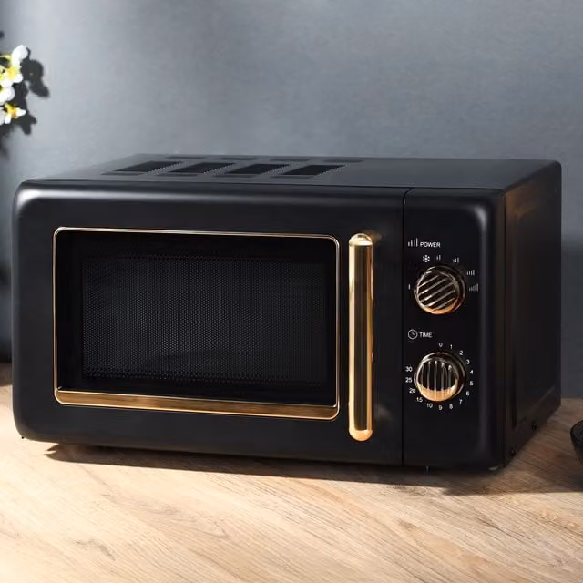 Ayano 20L Countertop Electric Microwave with Gold Accents in Black and Gold