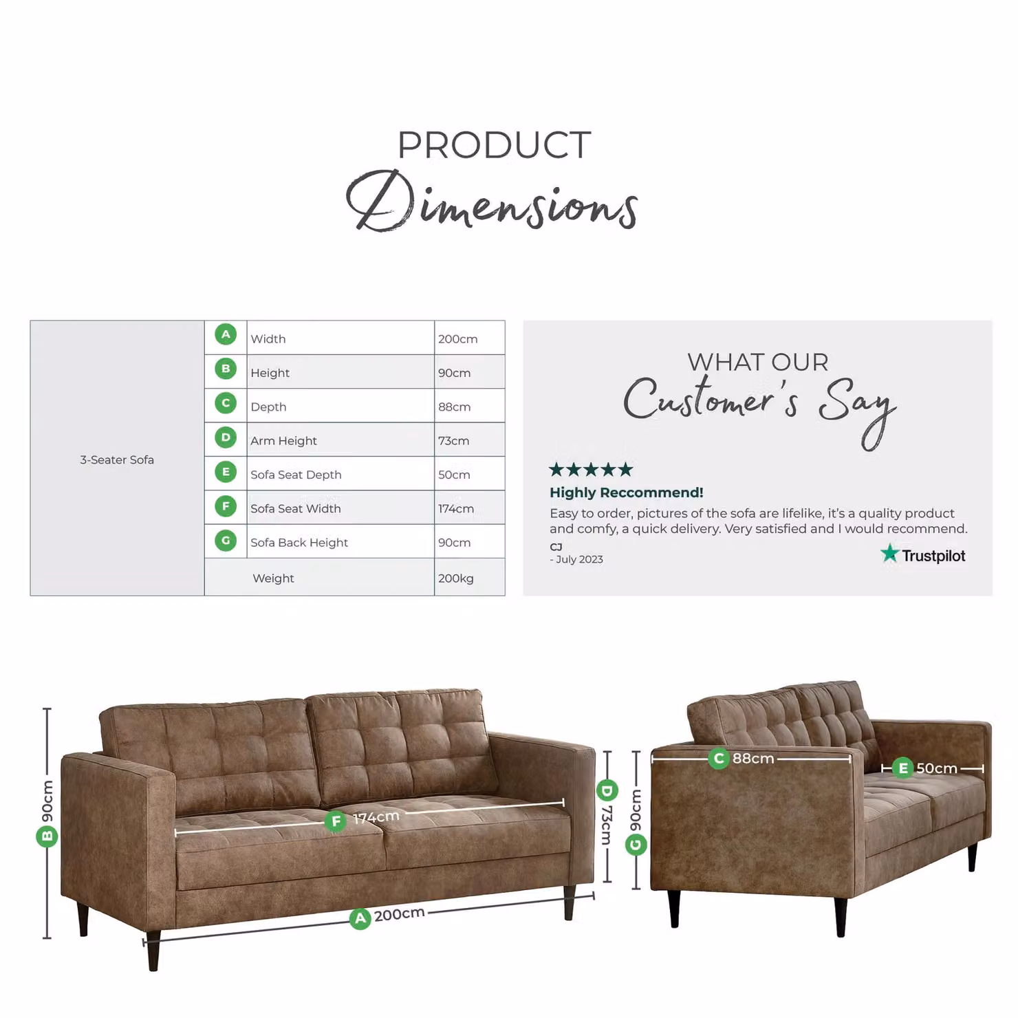 FurnitureboxUK Jade 3 Seater Sofa in Brown Faux Leather with Solid Wood Frame – 5