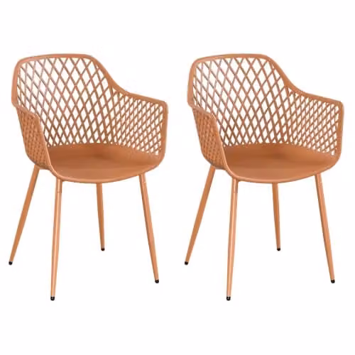 Sunray Set of 2 Lattice Armchair Bistro Dining Chairs with Powder-Coated Steel Legs for Outdoor and Indoor Use – 1