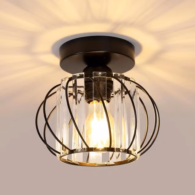 GOECO Modern Crystal Cage-Shaped Ceiling Light in Black and Gold/Brass