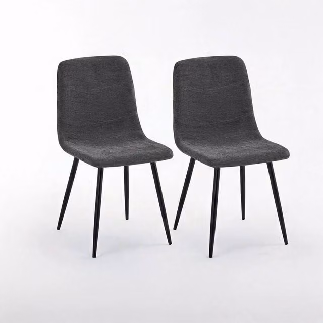 Havendro Set of 2 Modern Geometric Metal and Fabric Dining Chairs in Dark Grey and Black – 1