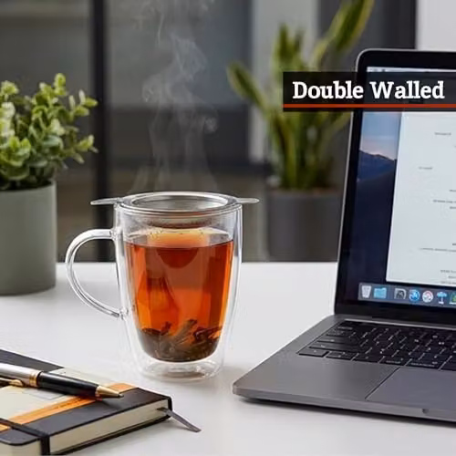 Orsina Double Walled Glass Mug, 330ml, Transparent with Silicone Base – 4