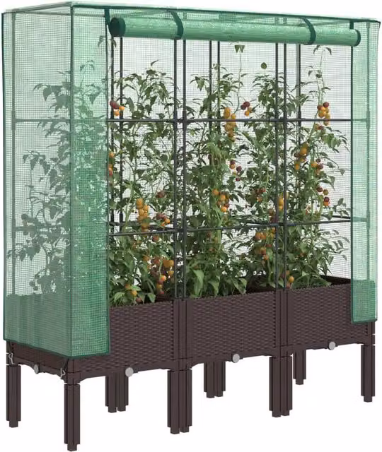 Berkfield Home Raised Bed with Greenhouse Cover in Brown Rattan Look, W/D/H: 120 x 40 x 140 cm – 1