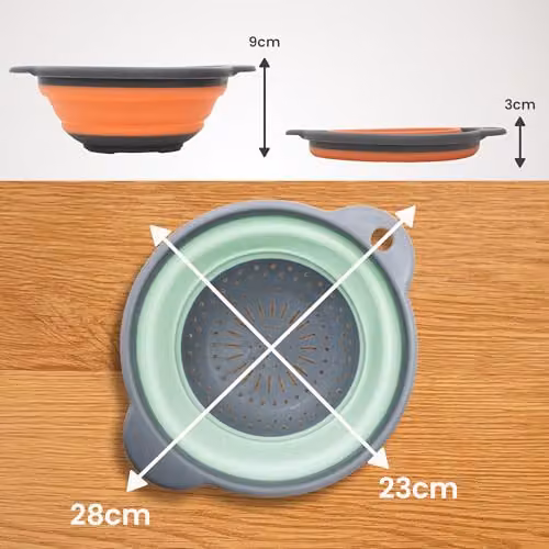 Libbi Lou Collapsible Silicone Kitchen Colander with Handles, Green or Orange, Diameter: 23 cm – 5