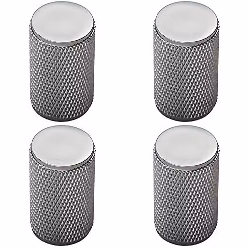 Loops 4 Pack Knurled Cylindrical Cupboard Door Knobs in Chrome – 1