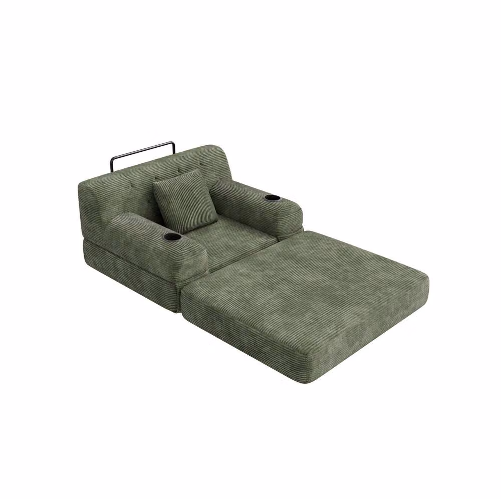 STILVORA Green 1-Seater Sleeper Sofa with Storage Pockets, Cup Holders and Armrests – 3