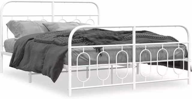Berkfield Home Metal Bed Frame with Footboard, White, W/D/H: 140 x 200 cm – 1