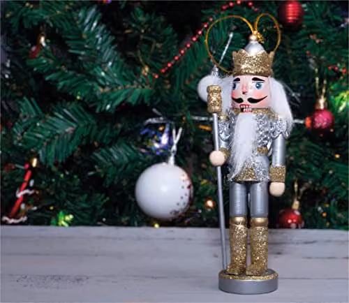 St Helens Home & Garden Nutcracker Christmas Tree Hanging Decoration, Gold and Silver, Height: 15 cm – 4