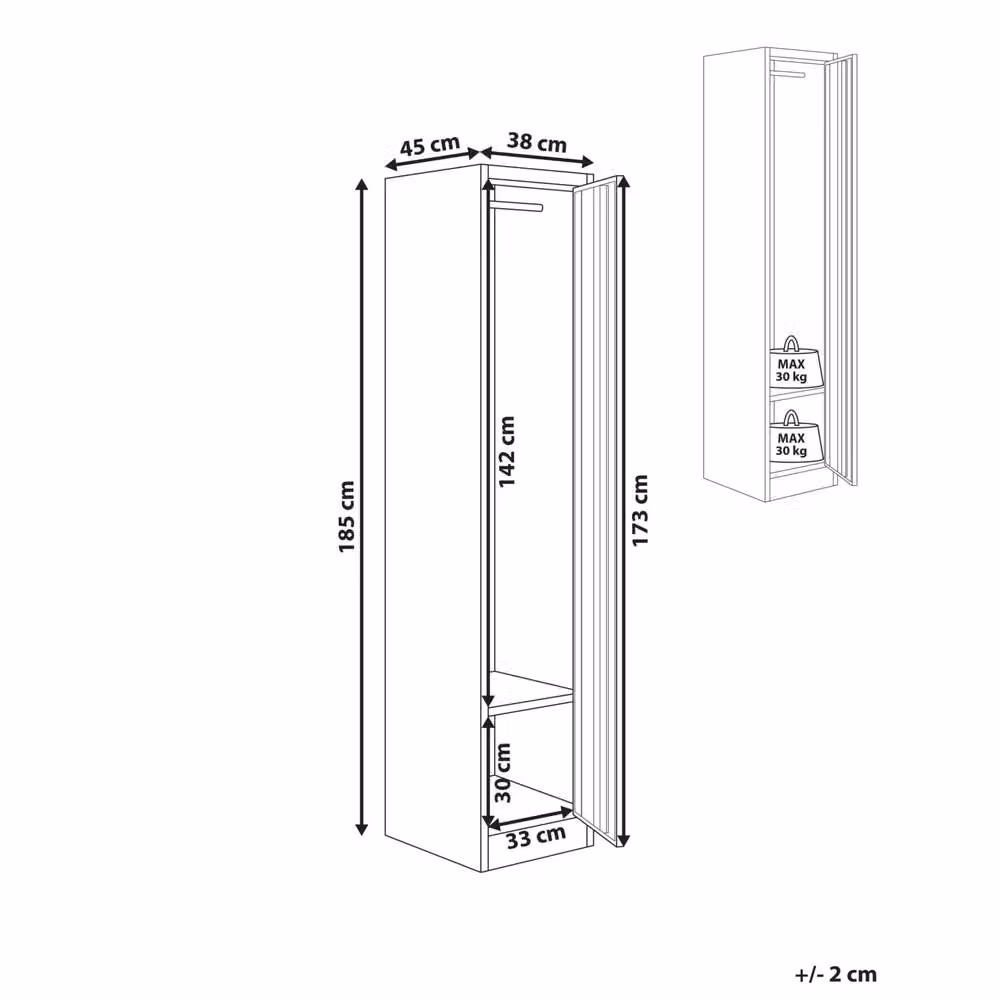 Wyld and Coco Freestanding Metal Storage Locker in White and Grey with Lockable Hinged Doors, Internal Shelves and Hanging Rod – 2