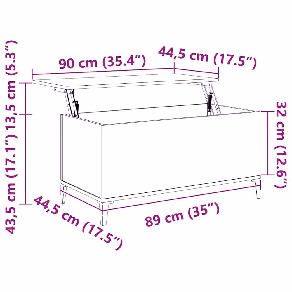 Berkfield Home Black Modern Rectangular Coffee Table with Lift Mechanism, W: 90 cm, D: 44.5 cm, H: 45 cm – 5