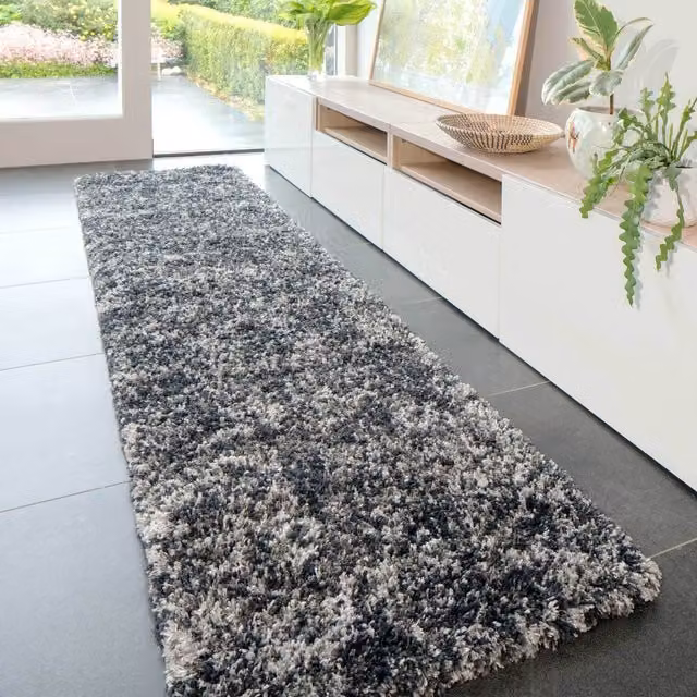 The Rug House Mottled Shaggy Rectangular Rug in Grey and Multicolour, W: 240 cm, D: 60 cm