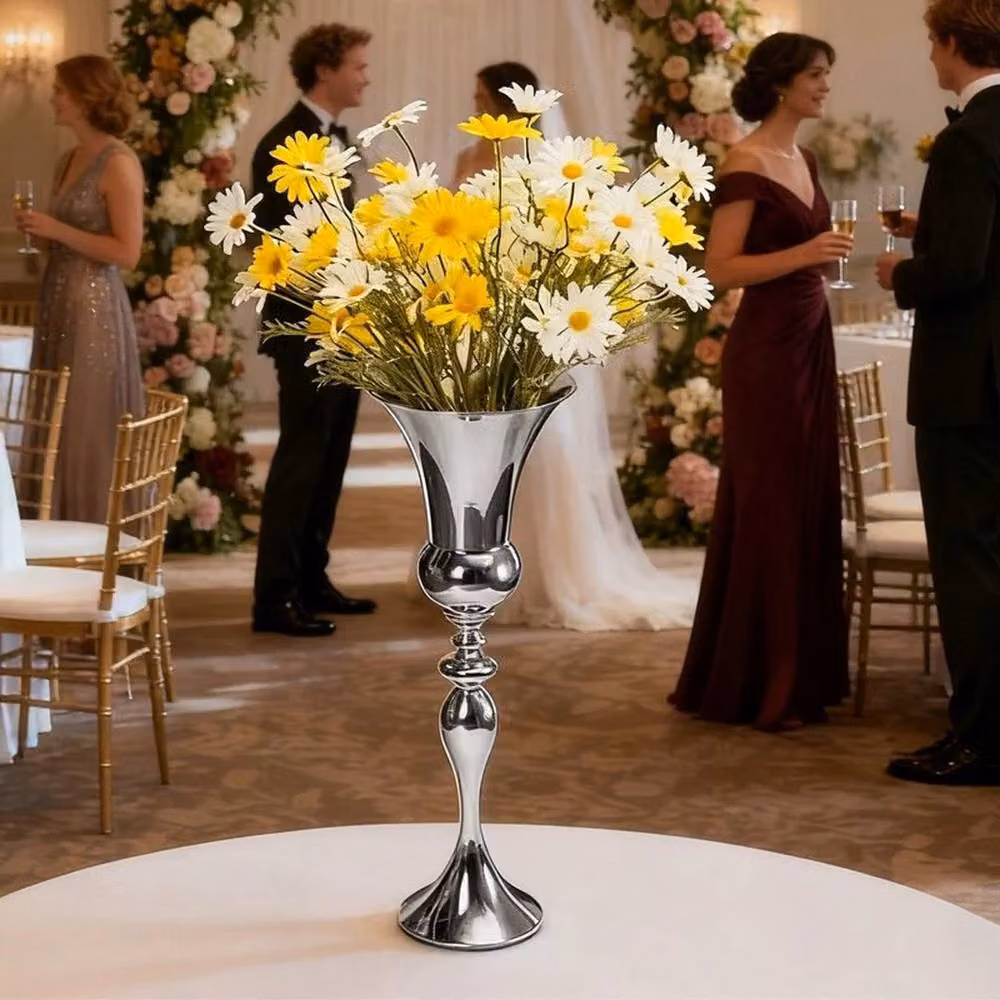 FLAVORA Silver Metal Tall Floor Standing Vase, Height: 74 cm, Width: 15 cm – 4