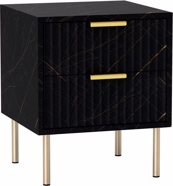 PAWNORA Modern Abstract Bedside Cabinet in Black and Gold – 1