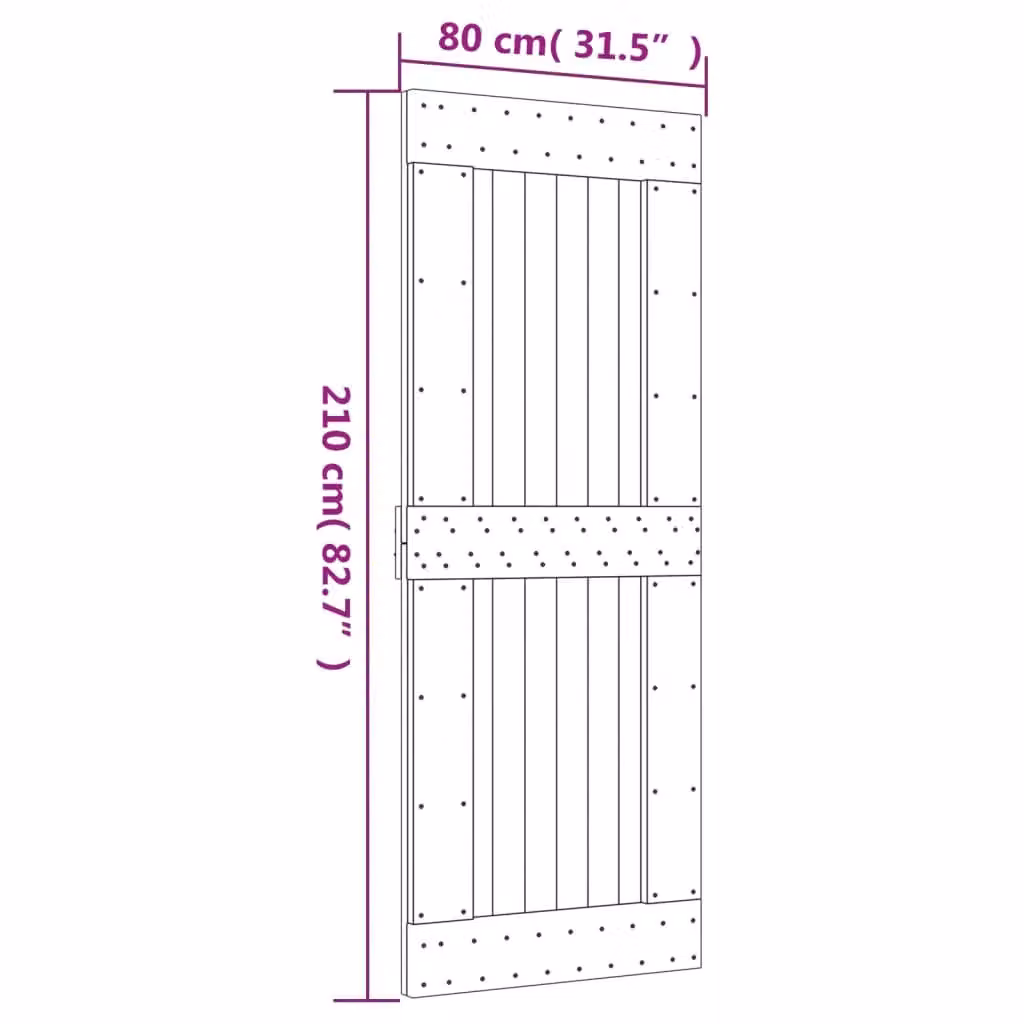 Berkfield Home Rustic Solid Wood Pine Sliding Door with Hardware Set in Brown, W: 80 cm, H: 210 cm – 2