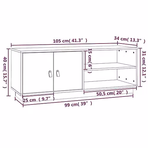 vidaXL Scandinavian TV Cabinet in Brown Solid Pine Wood, W/D/H: 105 x 34 x 40 cm – 3