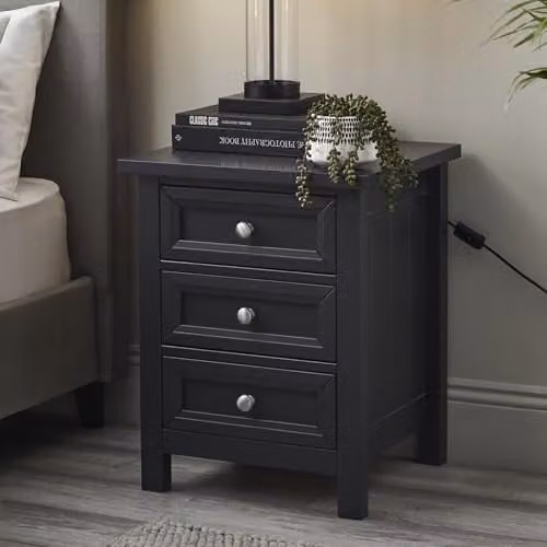 Julian Bowen Maine 3 Drawer Bedside Table in Anthracite W: 44.0 cm, D: 48.0 cm, H: 60.5 cm – 1