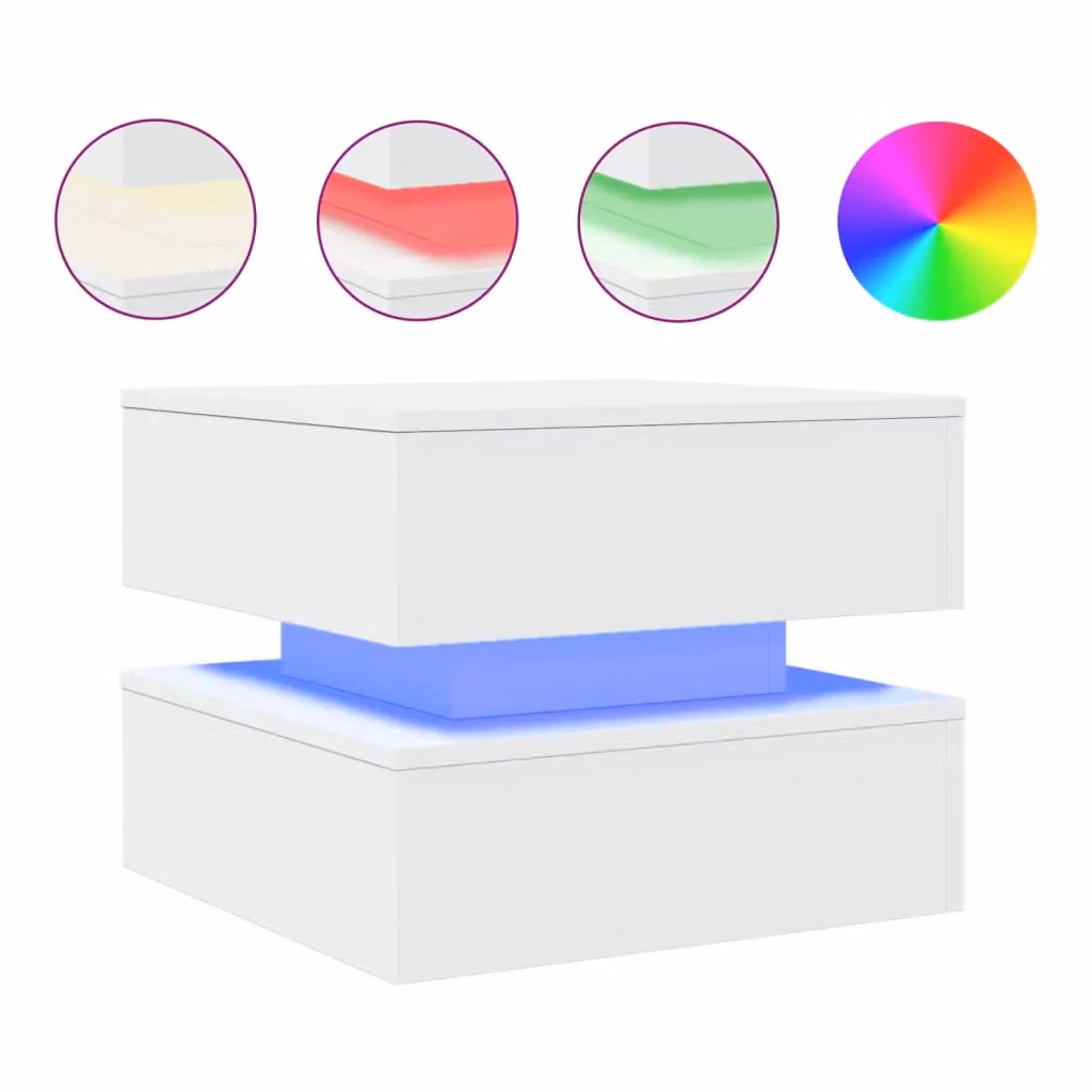 Berkfield Home Modern White Coffee Table with LED Lights W/D/H: 50 x 50 x 40 cm – 2