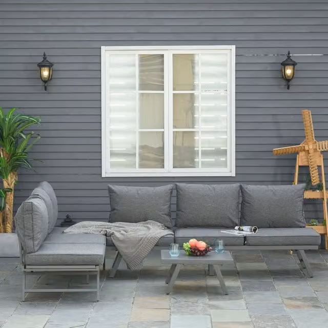 Outsunny Modern Convertible Garden Sofa Lounge Seating Set in Grey