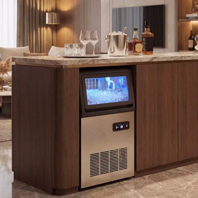 HOMCOM Commercial Ice Maker Machine with Auto Self-Cleaning and Digital Display, Silver