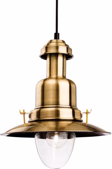 Netlighting Classic Dome Ceiling Pendant Light with Transparent Glass and Antique Brass Finish, E27