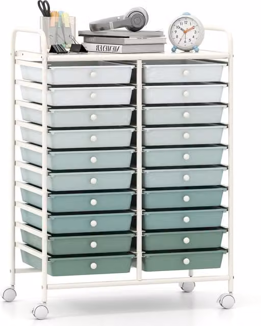 COSTWAY 20 Drawer Metal Storage Trolley in Green
