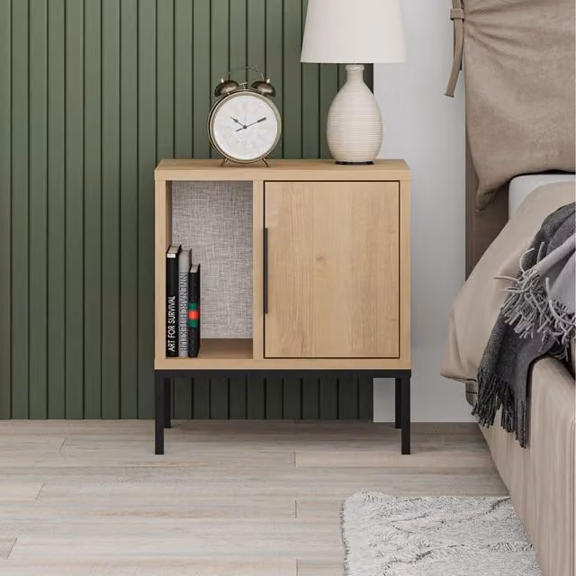 Decortie Glynn Modern Oak Nightstand with Metal U Legs