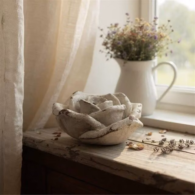 Nordara Antique White Floral Stone Garden Ornament – 1