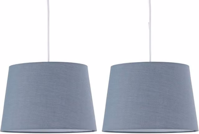 First Choice Lighting Set of 2 Grey Cotton Tapered Cylinder Easy Fit Pendant Lamp Shades, Diameter: 28 cm