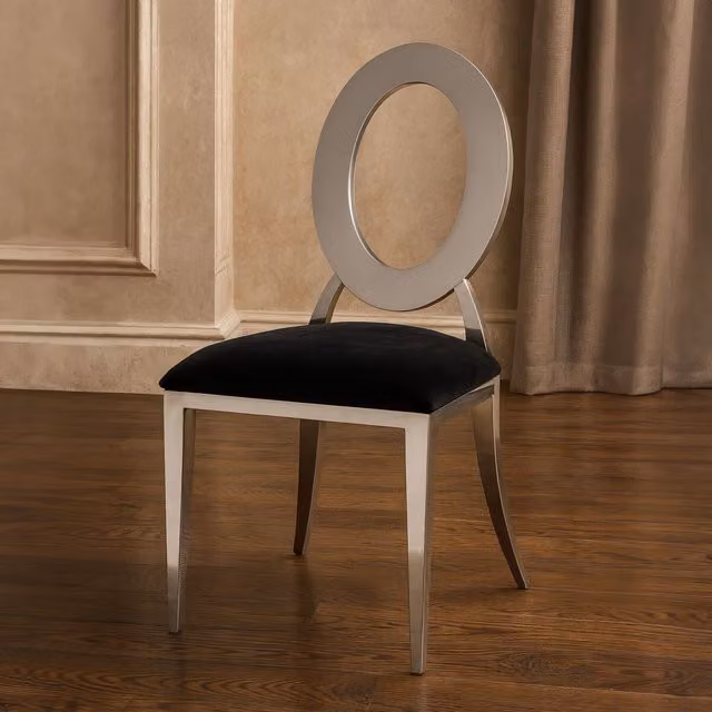 Interiors by Premier Stackable Velvet Dining Chair with Metal Frame in Silver and Black – 2