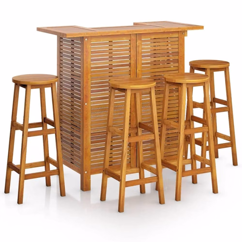 Berkfield Home 5 Piece Garden Bar Set in Brown Oiled Solid Acacia Wood – 2