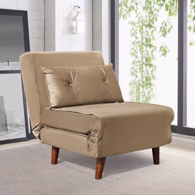 Comfy Living Modern Velvet Fabric Sofa Bed Chair in Beige