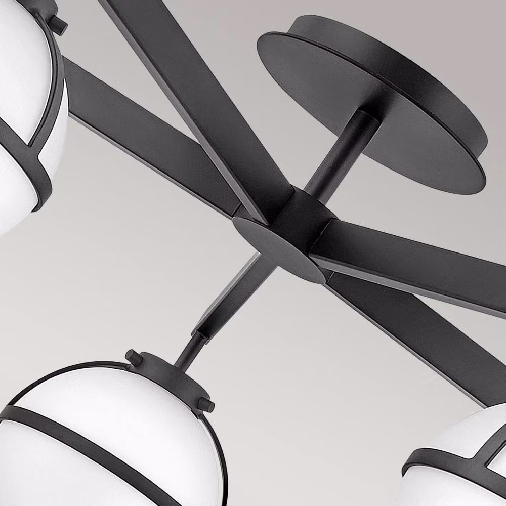 Netlighting Hollis 5 Light Multi Arm Semi Flush Ceiling Lamp in Black with Glass Spheres, IP44 Rated for Bathrooms – 3