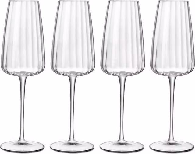 Bormioli Rocco Set of 4 Optica Striped Transparent Glass Champagne Flutes