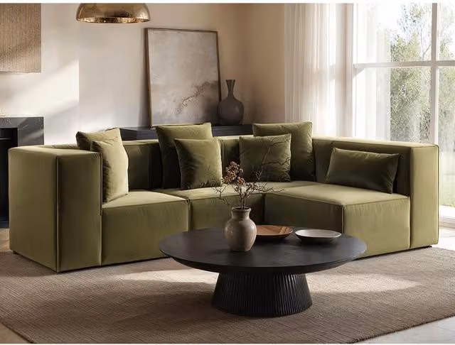 SolaceCo Anders Right Corner Modular L-Shape Sofa in Green Velvet